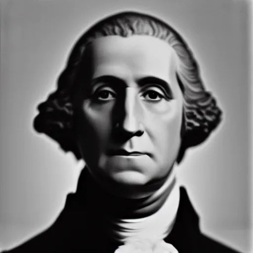 Prompt: photo of George Washington by Diane Arbus, 2022, black and white, high contrast, Rolleiflex, 55mm f/4 lens