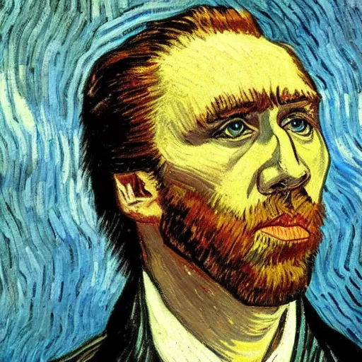 Prompt: nicolas cage portrait, van gogh