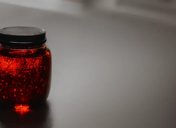 Image similar to dslr photo still of a jar filled with lava, 8 5 mm f 1. 8