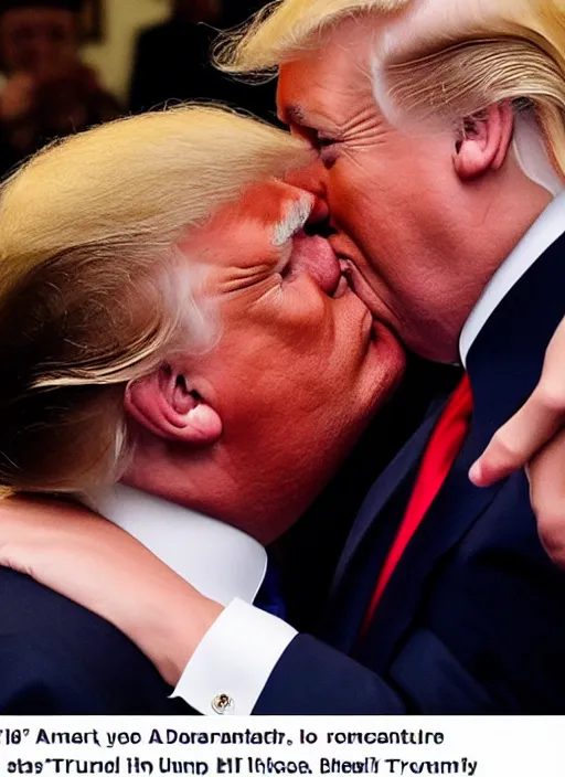 Image similar to beautiful romantic photo of donald trump kissing donald trump.