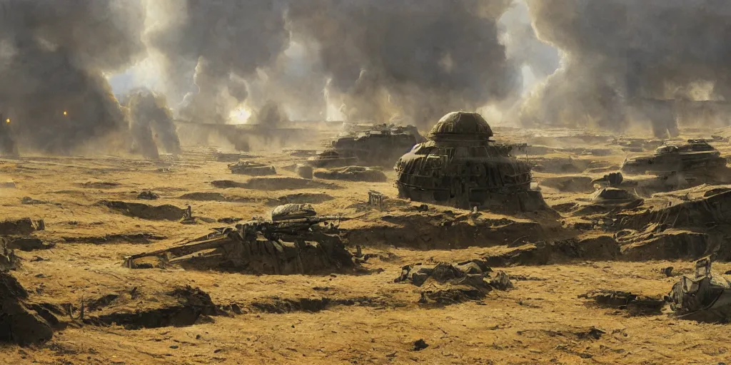 Image similar to world war 1 landscape in star wars, painted by john howe and greg rutkowski