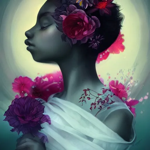 Prompt: flower by Anna Dittmann Black woman best on artstation
