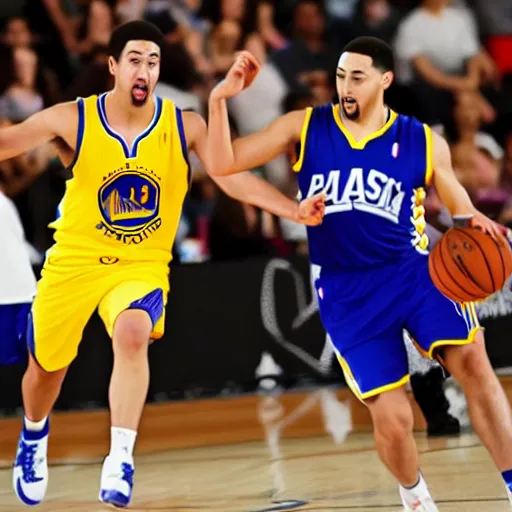 Image similar to Half-black half-asian man playing basketball with klay thompson