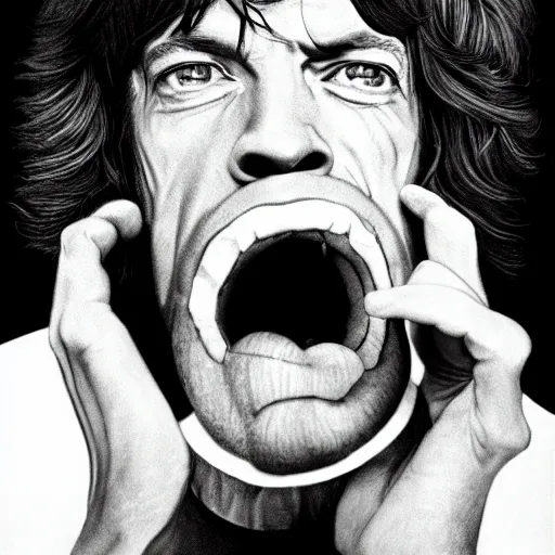 Prompt: mick jagger eating apple by anna platzke