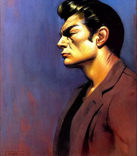 Prompt: portrait of a handsome non binary criminal lost in thought, by frank frazetta, intense desire, high quality, high detail