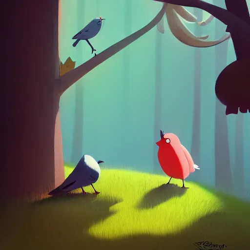 Prompt: a storybook illustration by goro fujita! a bird in a forest, sharp focus, highly detailed, artstation