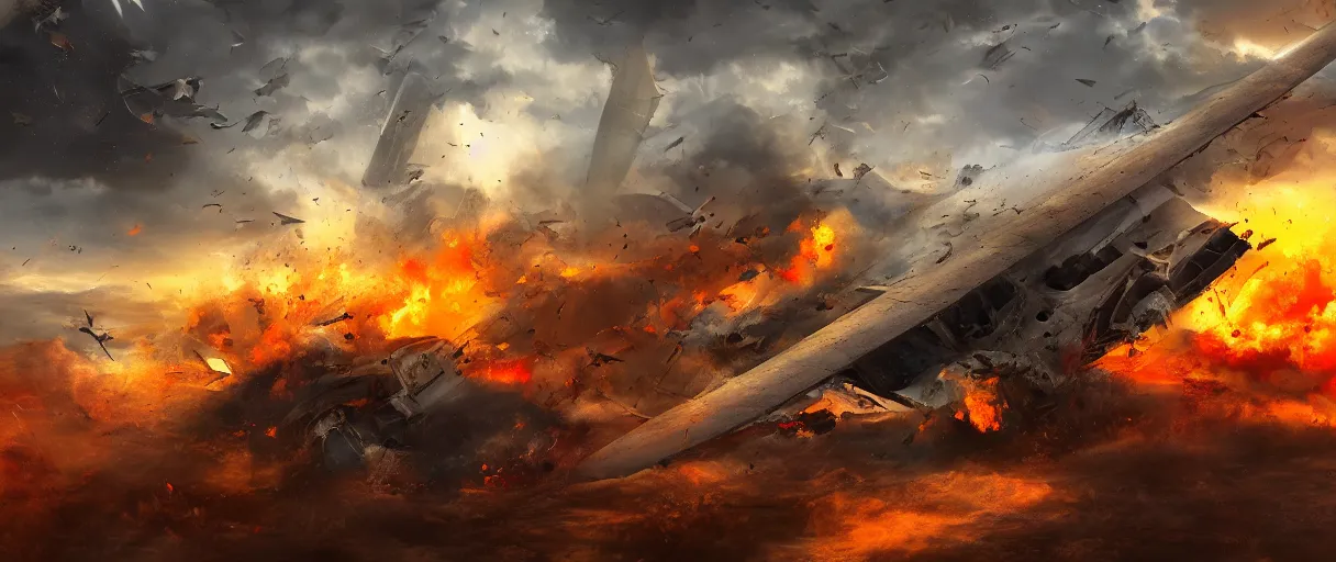 Prompt: plane crashing landscape, in hell, digital art, trending on artstation