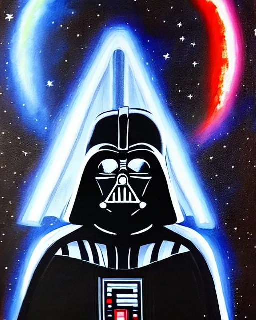 Prompt: acrylic painting portrait of darth vader in a star destroyer looking into outer space, view from behind, high production value, intricate details, high resolution, hdr, high definition, masterpiece, realistic, ultrarealistic, highly detailed, hd, sharp focus, non blurry, sharp, smooth