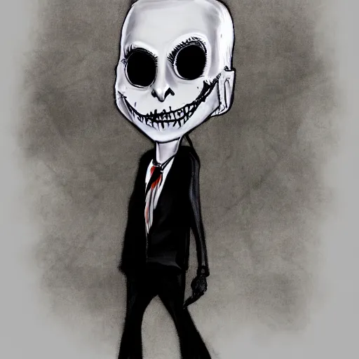 Image similar to grunge drawing of joe Biden in the style of jack skellington and Jacob Shaw,creepy, surreal, trending on artstation