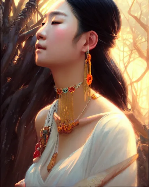 Image similar to a beautiful taiwan goddess with sundress with jewelry | | winter, realistic shaded, unpleasant face, good looking, fine details, realistic shaded lighting poster by greg rutkowski, magali villeneuve, artgerm, jeremy lipkin and michael garmash and rob rey