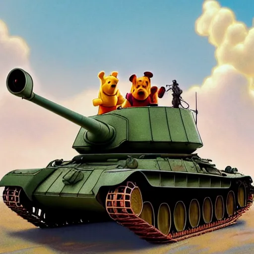 Prompt: winnie the pooh protesters sit down in front of tank at tiananman square, cute and cuddly, highly detailed, photorealistic, octane render, 8 k, unreal engine. art by artgerm and greg rutkowski and alphonse mucha