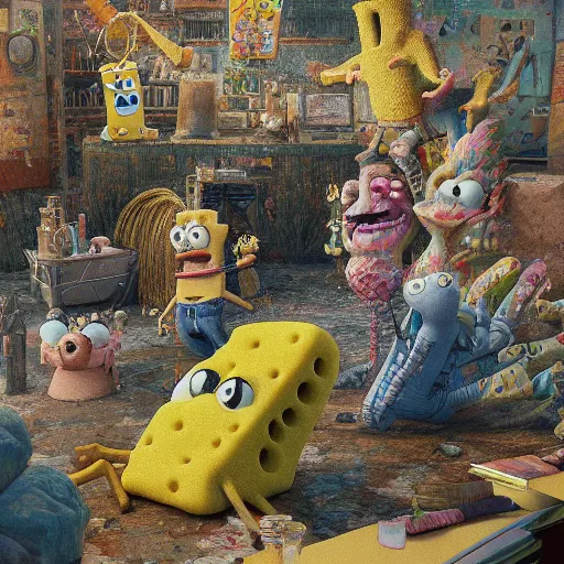 Image similar to spongebob by Francisco Goya, au naturel, hyper detailed, digital art, trending in artstation, cinematic lighting, studio quality, smooth render, unreal engine 5 rendered, octane rendered, art style by klimt and nixeu and ian sprigger and wlop and krenz cushart