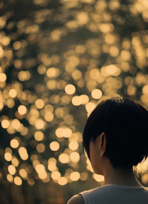 Prompt: symmetry!! a 2 8 mm macro photo from the back of a woman in japan, splash art, movie still, bokeh, canon 5 0 mm, cinematic lighting, dramatic, film, photography, golden hour, depth of field, award - winning, anamorphic lens flare, 8 k, hyper detailed, 3 5 mm film grain