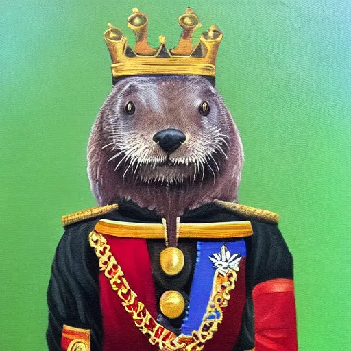 Image similar to oil painting of royal king otter dressed as a king