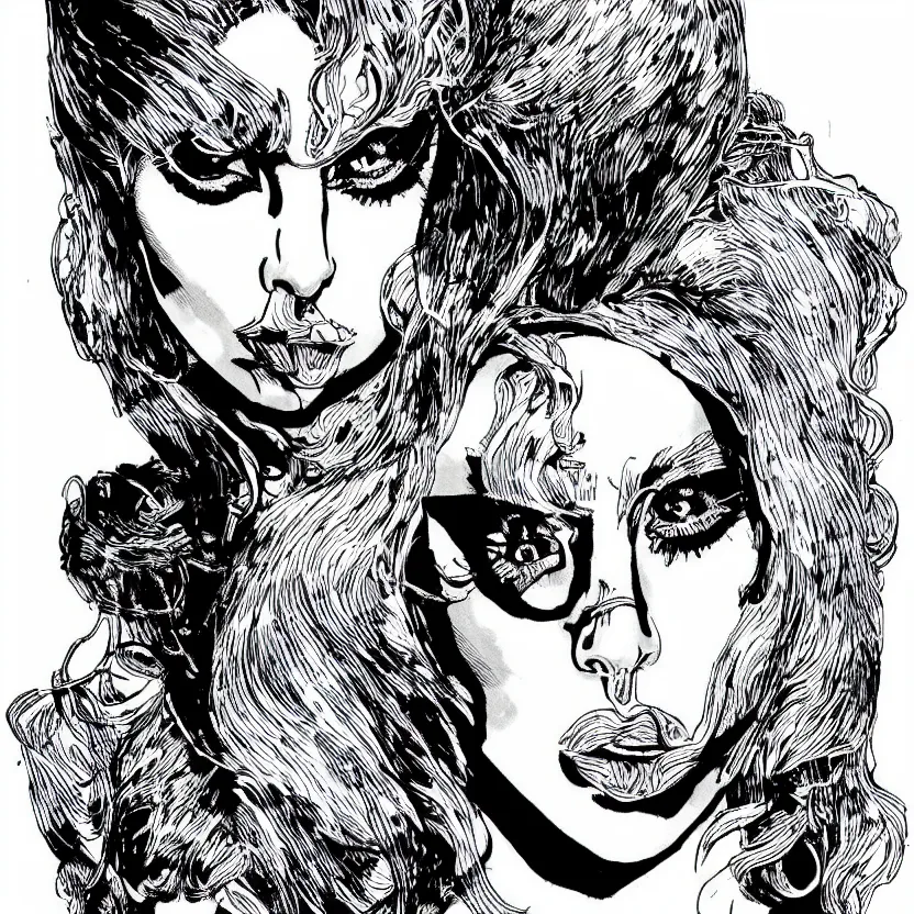 Image similar to portrait of lady gaga in the style of marc silvestri pen and ink drawing, high detail