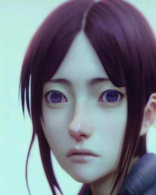 Image similar to really cool complex closeup portrait of a beautiful psychotic loner girl, by katsuhiro otomo, yoshitaka amano, nico tanigawa, artgerm, greg rutkowski makoto shinkai takashi takeuchi rendered with intense 3 d effect, smooth soft shadowing, cinematic lighting, hyperrealistic unreal engine 5 render uhd 8 k