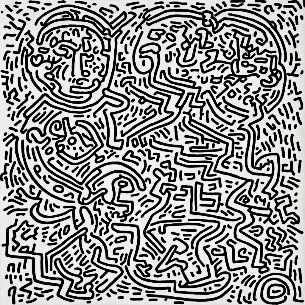 Prompt: keith haring's drawing of a janus face, 4 k