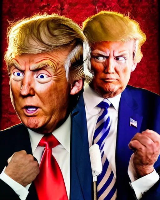 Image similar to super saiyan joe biden and super donald trump on a movie poster, realistic, hd, cinematic,