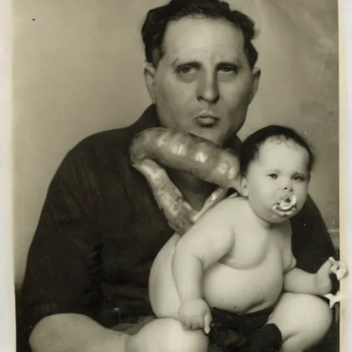 Image similar to baby with albert eistein's face drinking milk sitting on a cow's back