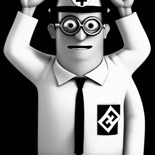 Image similar to doctor nefario as a nazi scientist military uniform no hat black and white photo despicable me cartoon style
