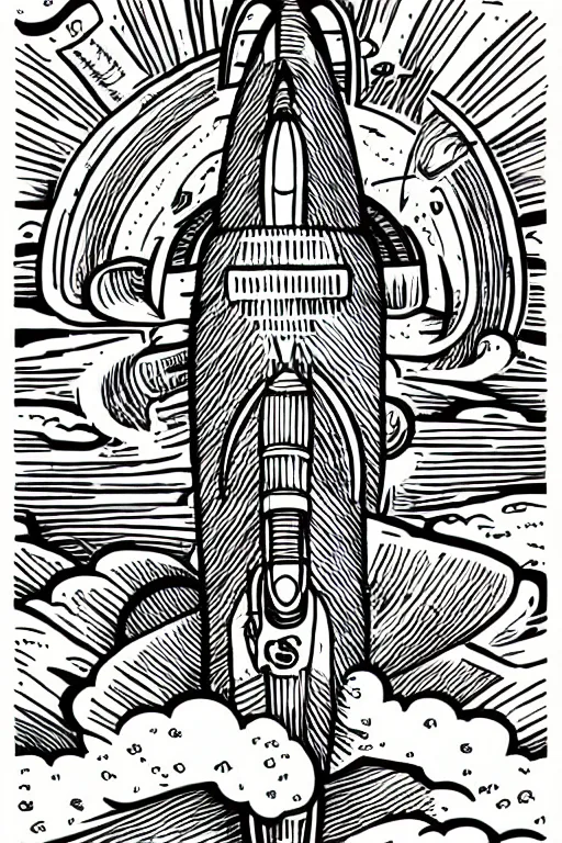 Prompt: mcbess illustration of a rocket ship with rainbow colors