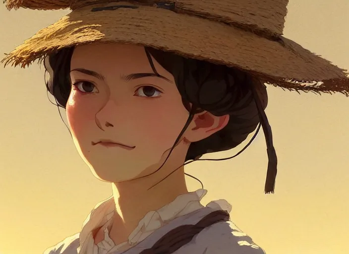 Image similar to a film still portrait of a farmer woman, finely detailed features, closeup at the faces, perfect art, at an ancient village farm, gapmoe yandere grimdark, trending on pixiv fanbox, painted by greg rutkowski makoto shinkai takashi takeuchi studio ghibli, akihiko yoshida