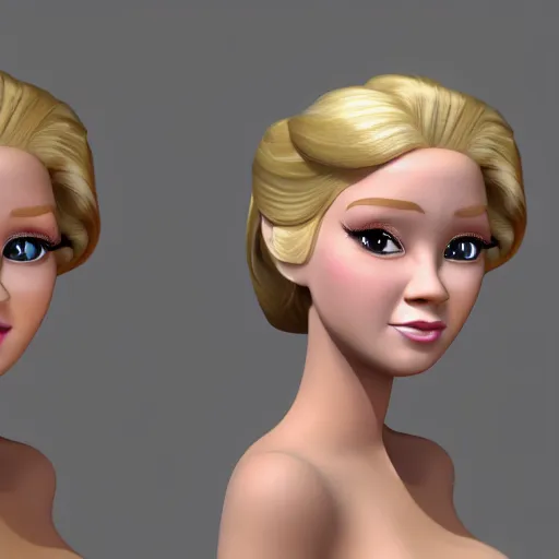 Image similar to a 3d princess with blonde hair , 3d cgi , disney style , photorealistic