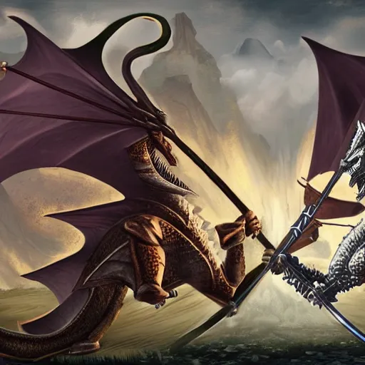 Prompt: an epic battle between a knight and a dragon