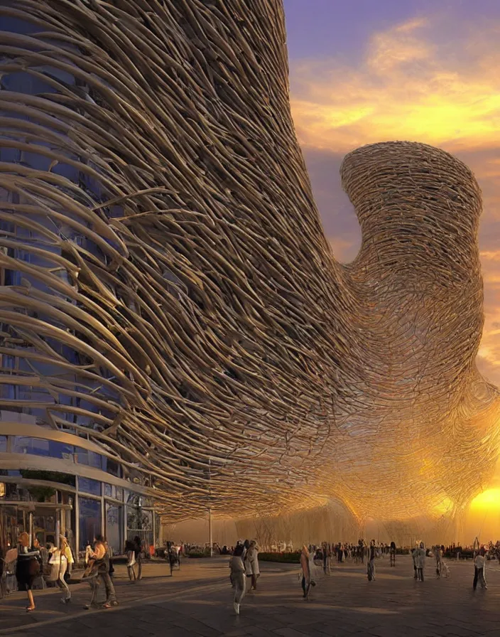 Image similar to vincent callebaut architectures, hyper realistic stunning volumetric lighting sunset