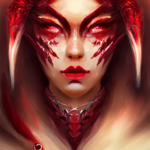 Prompt: face portrait of dragon kin woman, with pretty red ruby eyes, dynamic lighting, fantasy concept art, trending on art station, stunning visuals, creative, cinematic, ultra detailed