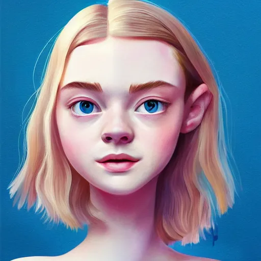 Prompt: professional painting of Elle Fanning in the style of Goro Fujita, head and shoulders portrait, symmetrical facial features, smooth, sharp focus, illustration, intricate, stormy weather, extremely detailed masterpiece,