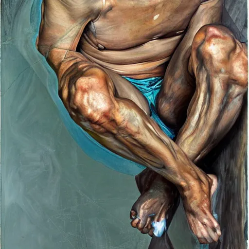 Prompt: high quality high detail painting by lucian freud and jenny saville, hd, parkour, turquoise