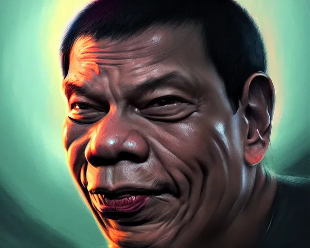 Prompt: rodrigo duterte face in a donut, detailed intricate illustration, dark atmosphere, detailed illustration, hd, 4 k, digital art, overdetailed art, by greg rutkowski, by loish, complementing colors, trending on artstation, deviantart