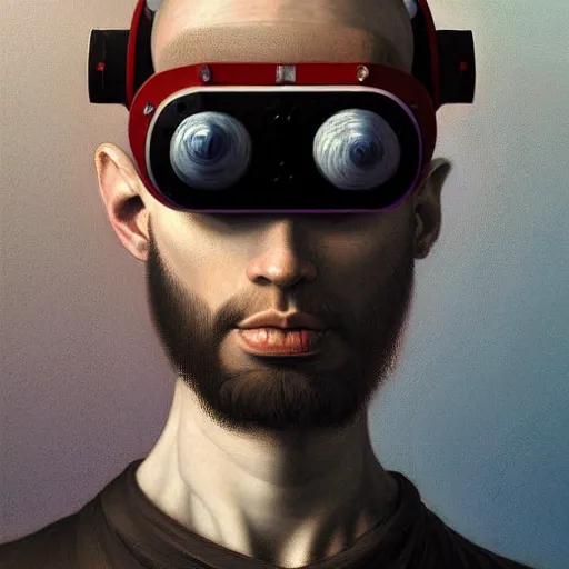 Image similar to Colour Caravaggio and Leonardo da Vinci style full body portrait Photography of Highly detailed Man with 1000 years old perfect face wearing highly detailed sci-fi VR headset designed by Josan Gonzalez. Many details In style of Josan Gonzalez and Mike Winkelmann and andgreg rutkowski and alphonse muchaand and Caspar David Friedrich and Stephen Hickman and James Gurney and Hiromasa Ogura. Rendered in Blender and Octane Render volumetric natural light