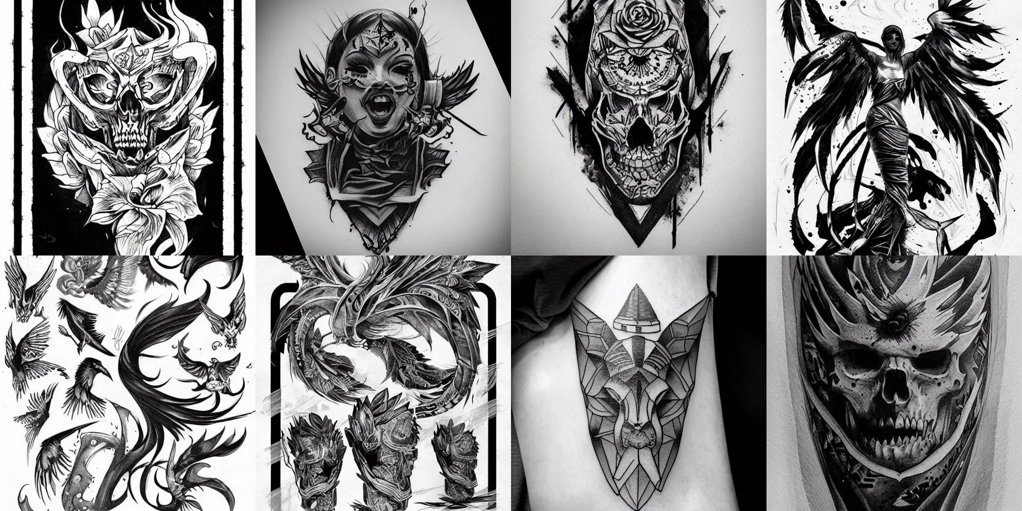 Prompt: tattoo flash art, black and white, by greg rutkowski