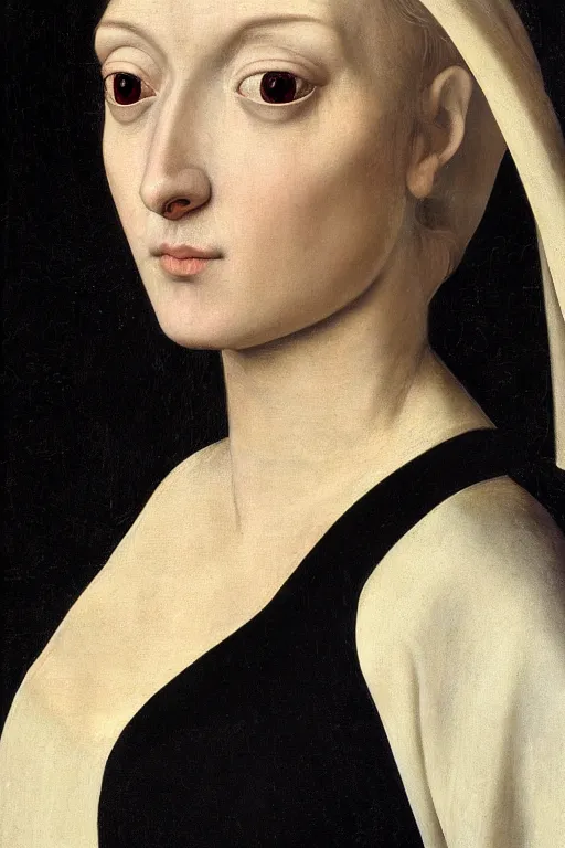 Prompt: hyper - realistic close - up portrait of a medieval woman, pale skin, in a black silk robe, in the caravaggio style