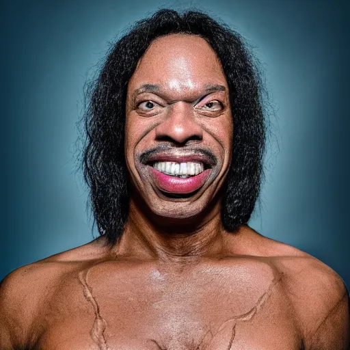 Image similar to rick james emerging from a pool of cocaine ( sony a 7 r iv, symmetric balance, polarizing filter, photolab, lightroom, 4 k, dolby vision, photography awardm, voque, perfect face )