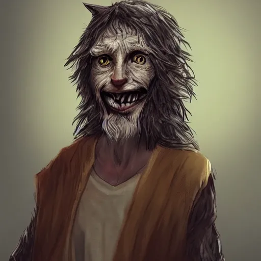 Image similar to dirty homeless humanoid cat wearing rags, concept art, d & d, fantasy, trending on artstation