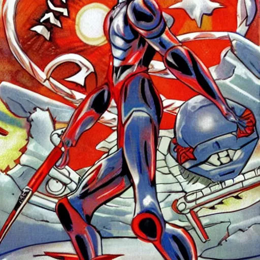 Prompt: Ultraman in the style of Yoshitaka Amano
