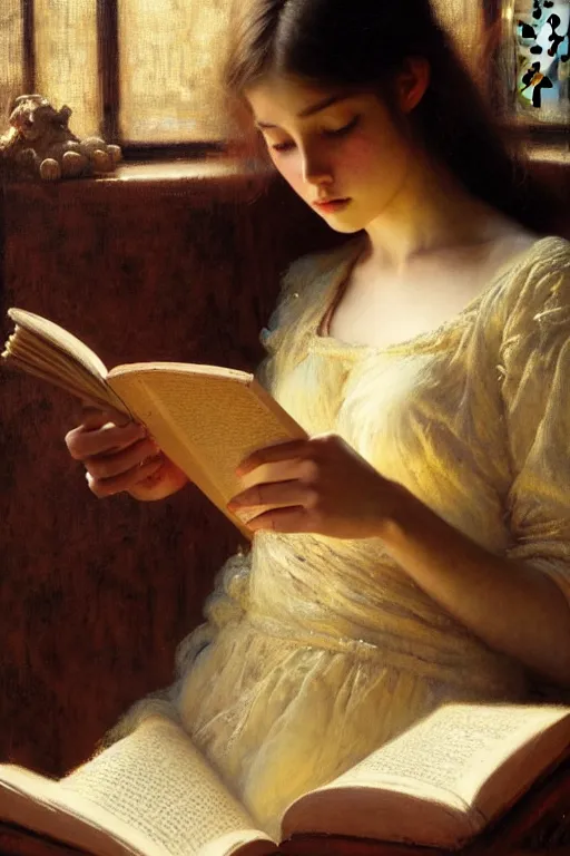 Image similar to a full body portrait of a girl reading a book, high detail, by gaston bussiere, bayard wu, greg rutkowski, odd nerdrum, maxim verehin, realism, dan dos santos, masterpiece, sharp focus, cinematic lightning