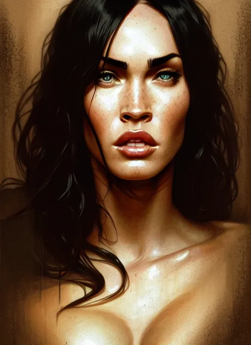 Prompt: portrait of megan fox as a slave, jail, rags, intricate, headshot, highly detailed, digital painting, artstation, concept art, sharp focus, cinematic lighting, illustration, art by artgerm and greg rutkowski, alphonse mucha, cgsociety