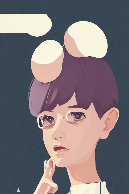 Prompt: a cute girl with shoulder - length white short hair wearing school uniform, mauve background, white hair, dark blue clothes double ball head, sharp focus, pure background color, illustration, morandi color scheme, art station, by ilya kuvshinov