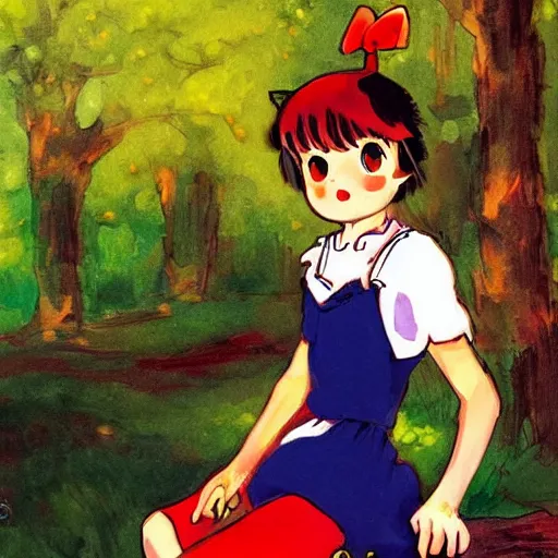 Image similar to kiki from kiki's delivery service, painting by eliseu visconti