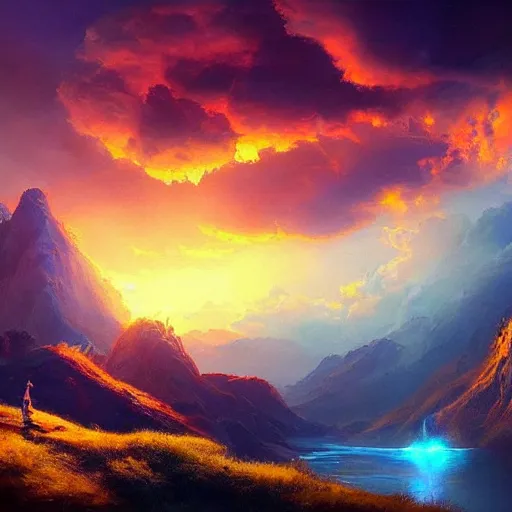 Prompt: A real photographic landscape painting with incomparable reality，the phoenix，Colorful clouds, fairy tale , light effect , Dream , Dindar light , Greg Rutkowski , unreal engine , Super realistic painting style, super wide ,artstation