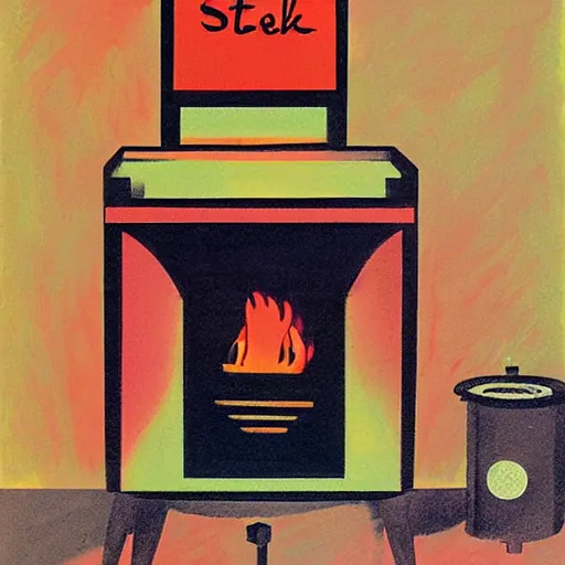 Image similar to 5 0 s illustration for a nuclear powered stove, painterly