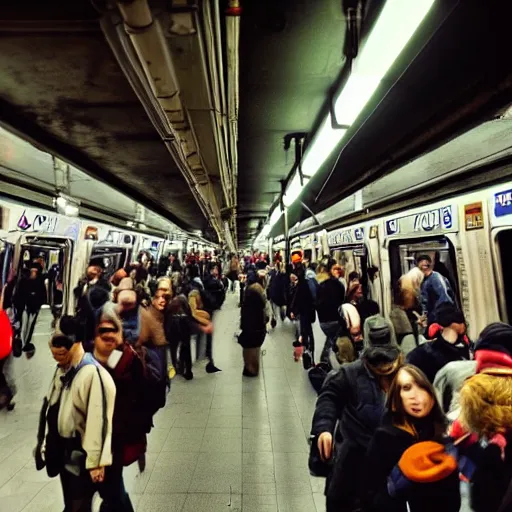 Prompt: [ crowded subway in new york city ] : : tilt - shift photography : : muted colors : : 8 k