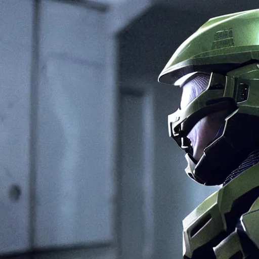 Image similar to Adam Pash in the tv series Halo, cinematic film still, atmospheric lighting