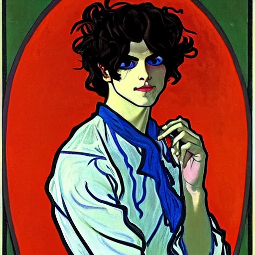 Image similar to painting of young cute handsome beautiful dark medium wavy hair man in his 2 0 s named shadow taehyung in costume at the halloween pumpkin party, straight nose, depressed, melancholy, elegant, clear, painting, stylized, delicate, soft facial features, delicate facial features, soft art, art by alphonse mucha, vincent van gogh, egon schiele