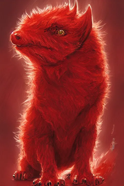 Image similar to Cute, fluffy, Draconian small red beast, intricate, elegant, highly detailed, centered, digital painting, artstation, concept art, smooth, sharp focus, illustration, art by artgerm and donato giancola and Joseph Christian Leyendecker, Ross Tran, WLOP