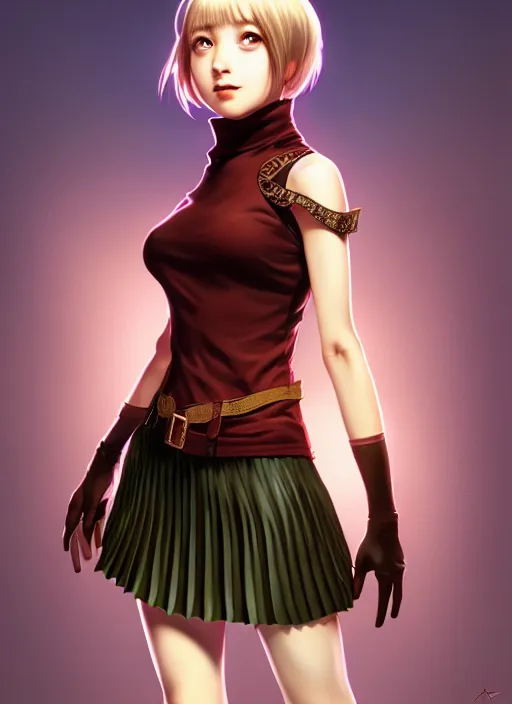 Image similar to portrait of a full body of beautiful young female detective, d & d, sleeveless turtleneck, pleated skirt, fantasy, flat lighting, intricate, highly detailed, digital painting, artstation, concept art, smooth, sharp focus, illustration, misa amane, art by simon bisley and greg rutkowski and alphonse mucha, natural tpose